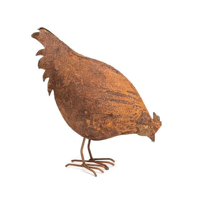 Rust Chicken Feeding Garden Decoration