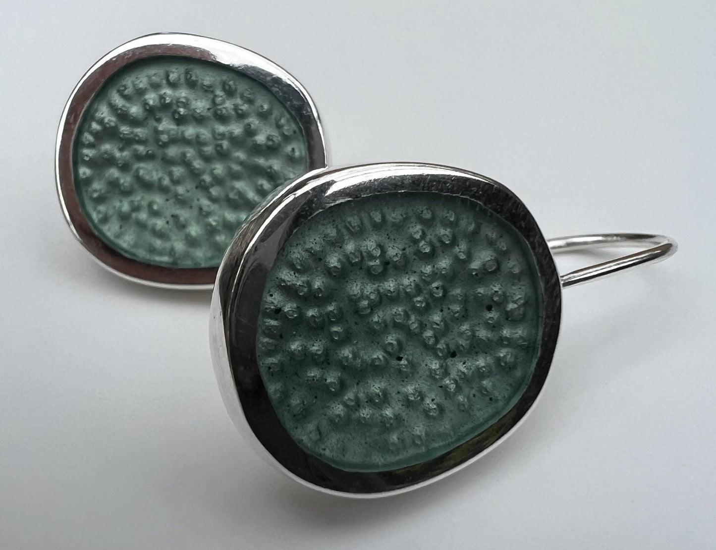 Christine Battocchio Translucent Pale Blue Resin and Silver Drop Earrings