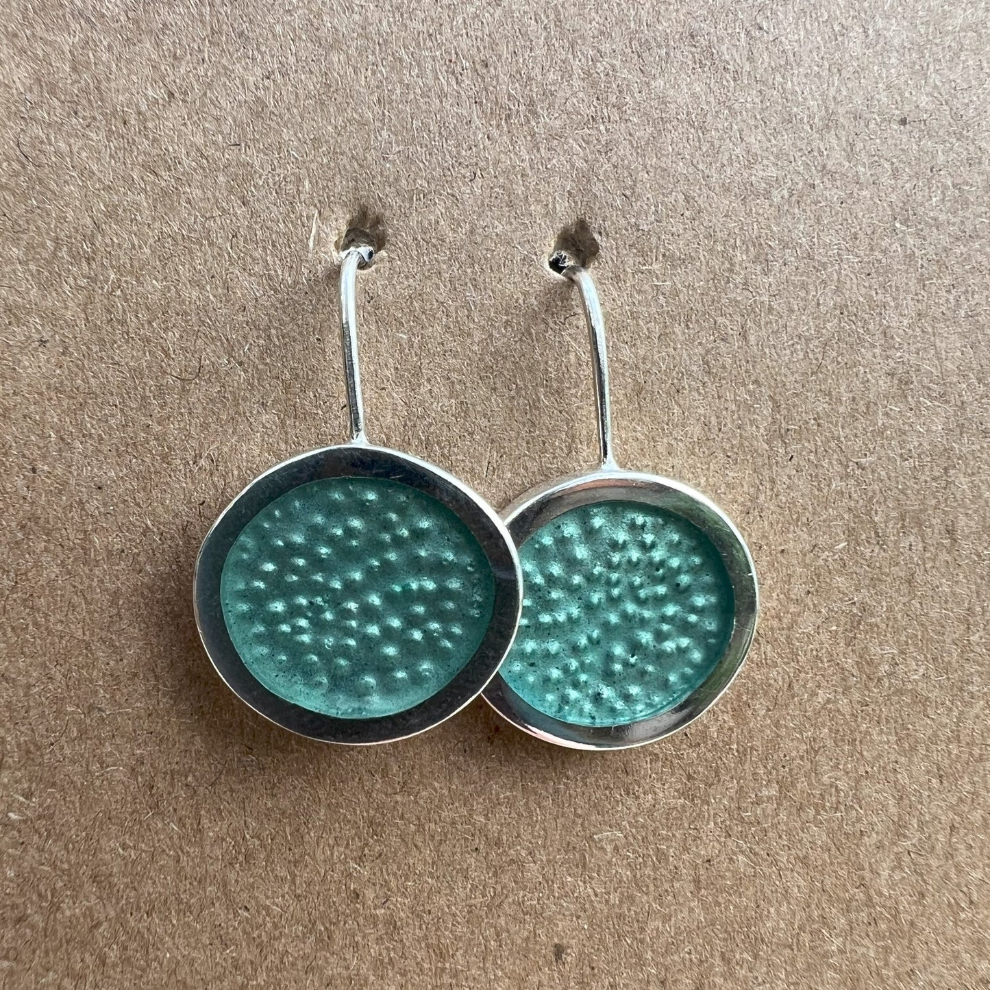 Christine Battocchio Translucent Pale Green Resin and Silver Drop Earrings