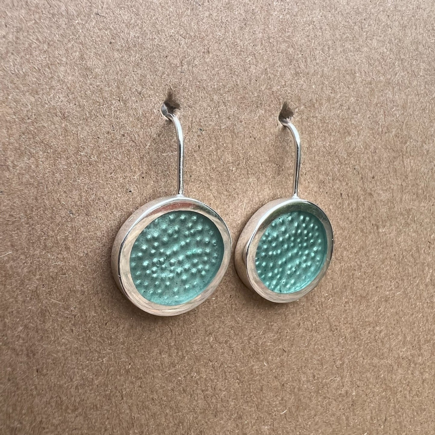 Christine Battocchio Translucent Pale Green Resin and Silver Drop Earrings