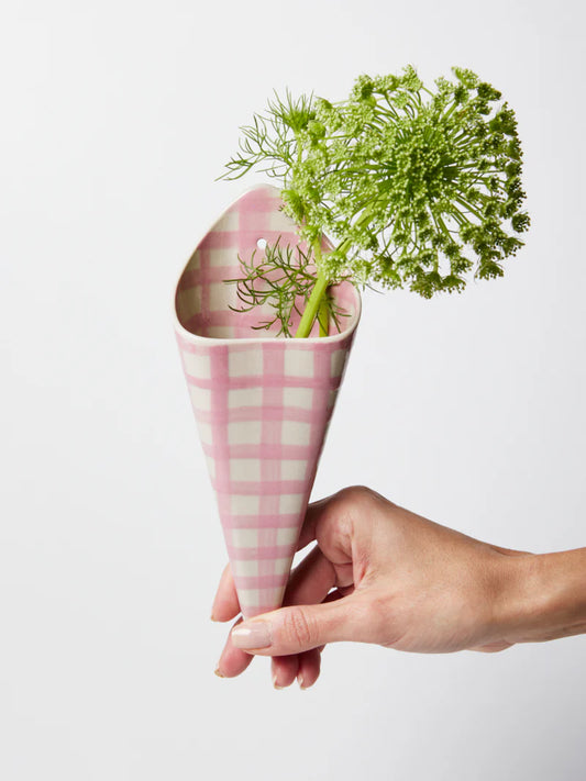 Jones & Co Folly Wall Vase - Pink Check