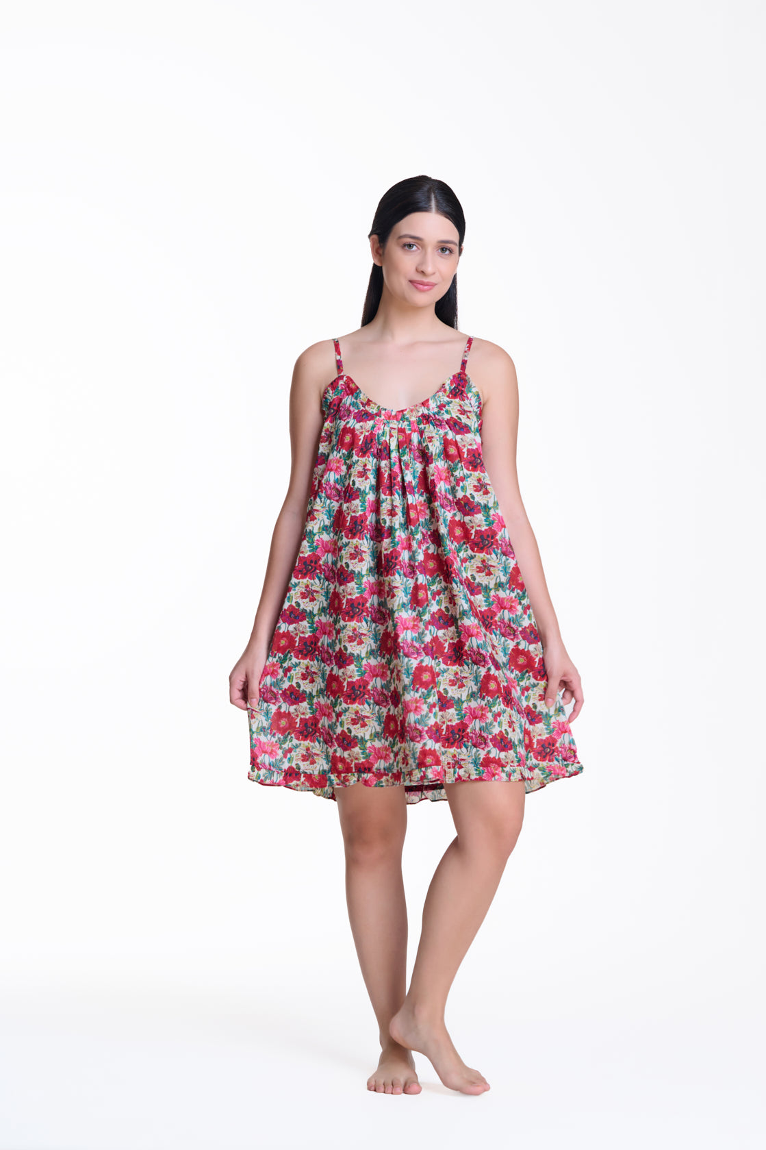 Arabella short dress  - red flowers