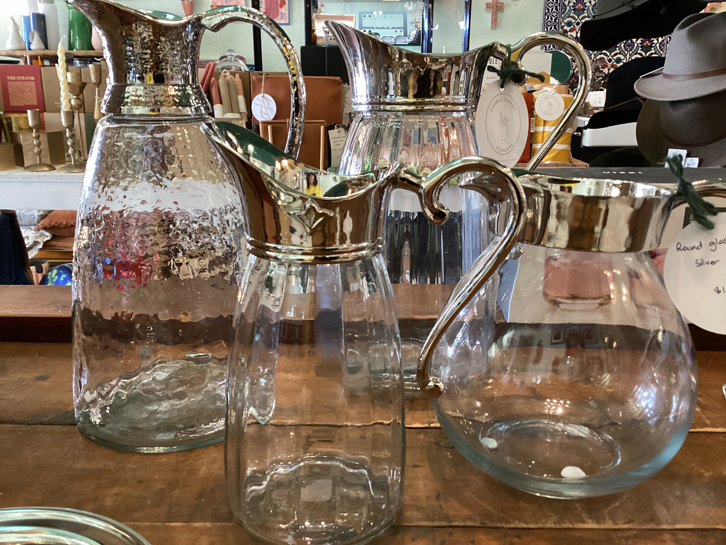 Small Glass Jug with Nickle Handle for water & whiskey