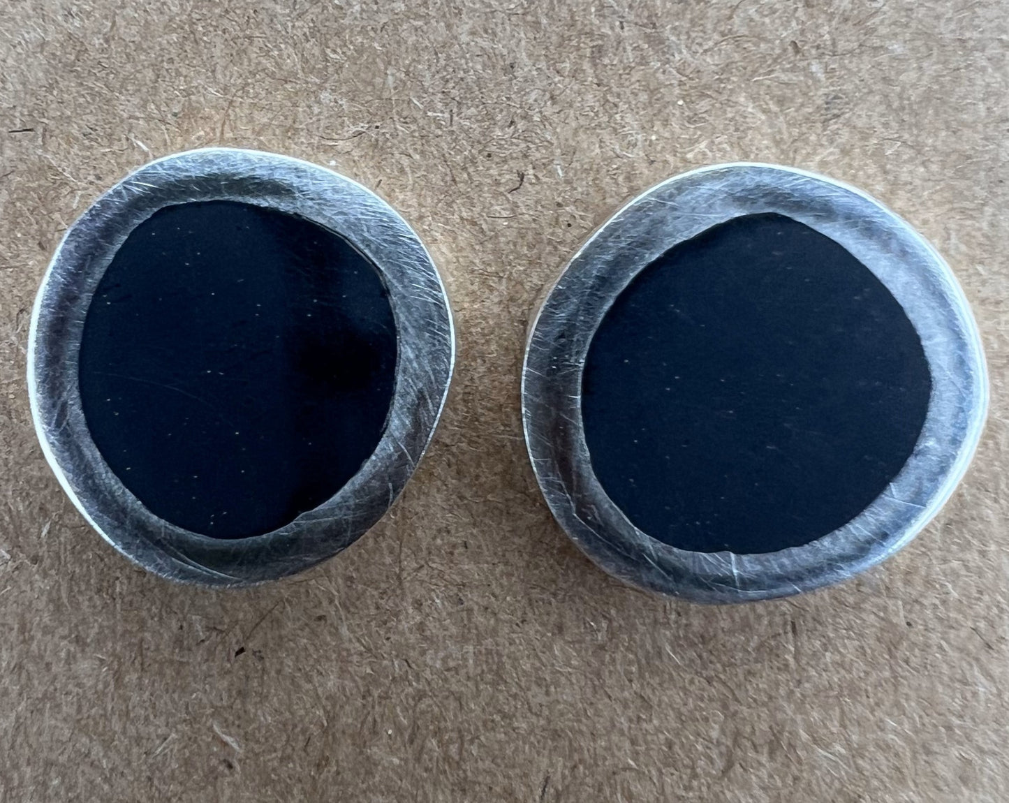 Christine Battocchio Opaque Black Resin and Silver Stud Earrings