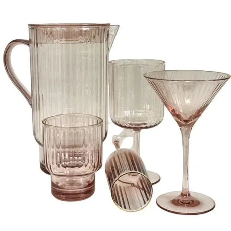 Pink Ribbed Acrylic Wine Glass