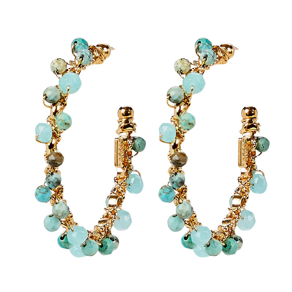 Gas Bijoux Orphee Gold Hoop Earrings -Turquoise beads