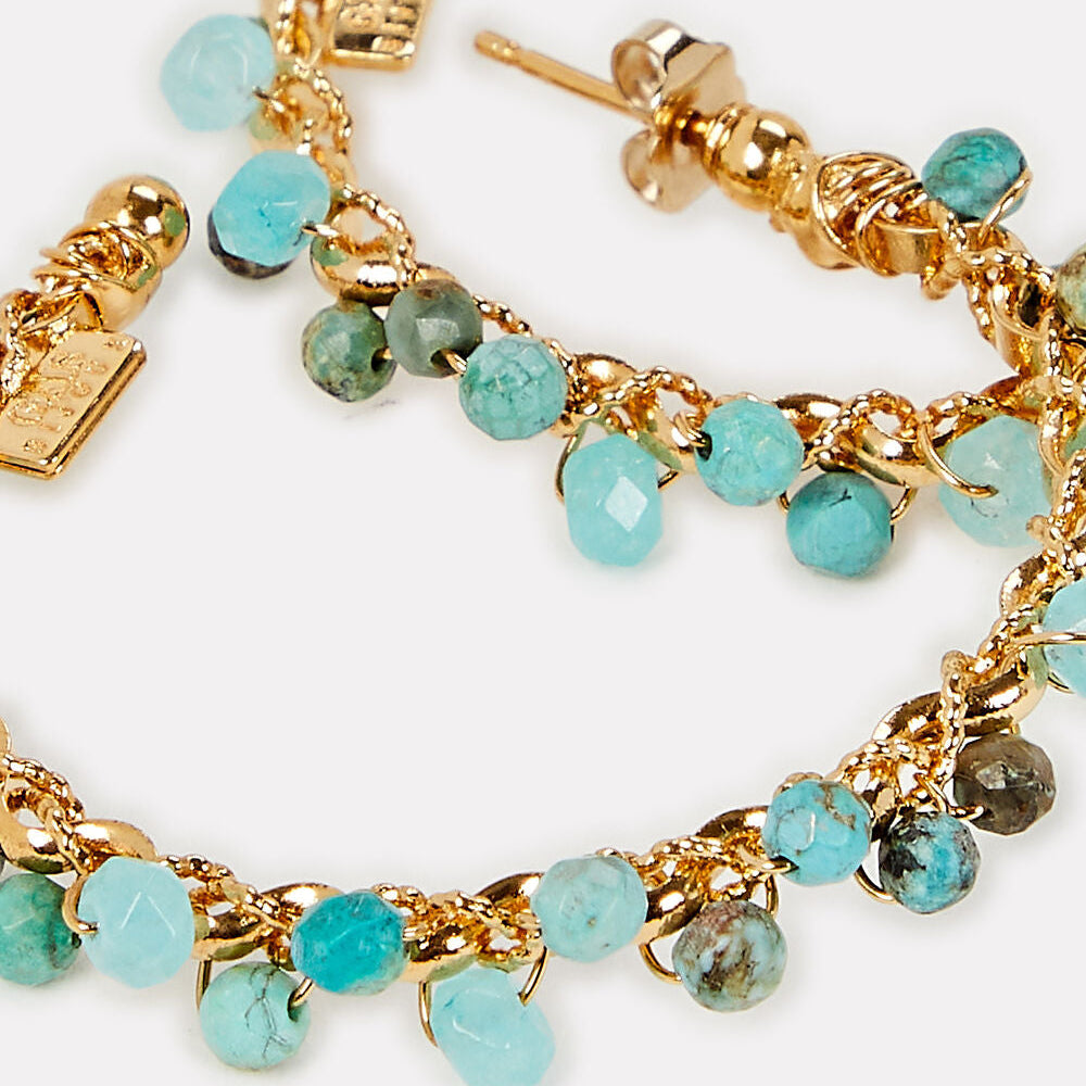 Gas Bijoux Orphee Gold Hoop Earrings -Turquoise beads