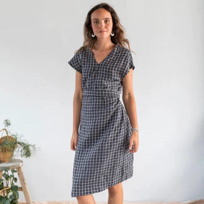 Miss Molly Ariel Wrap Dress - French Line Navy Check