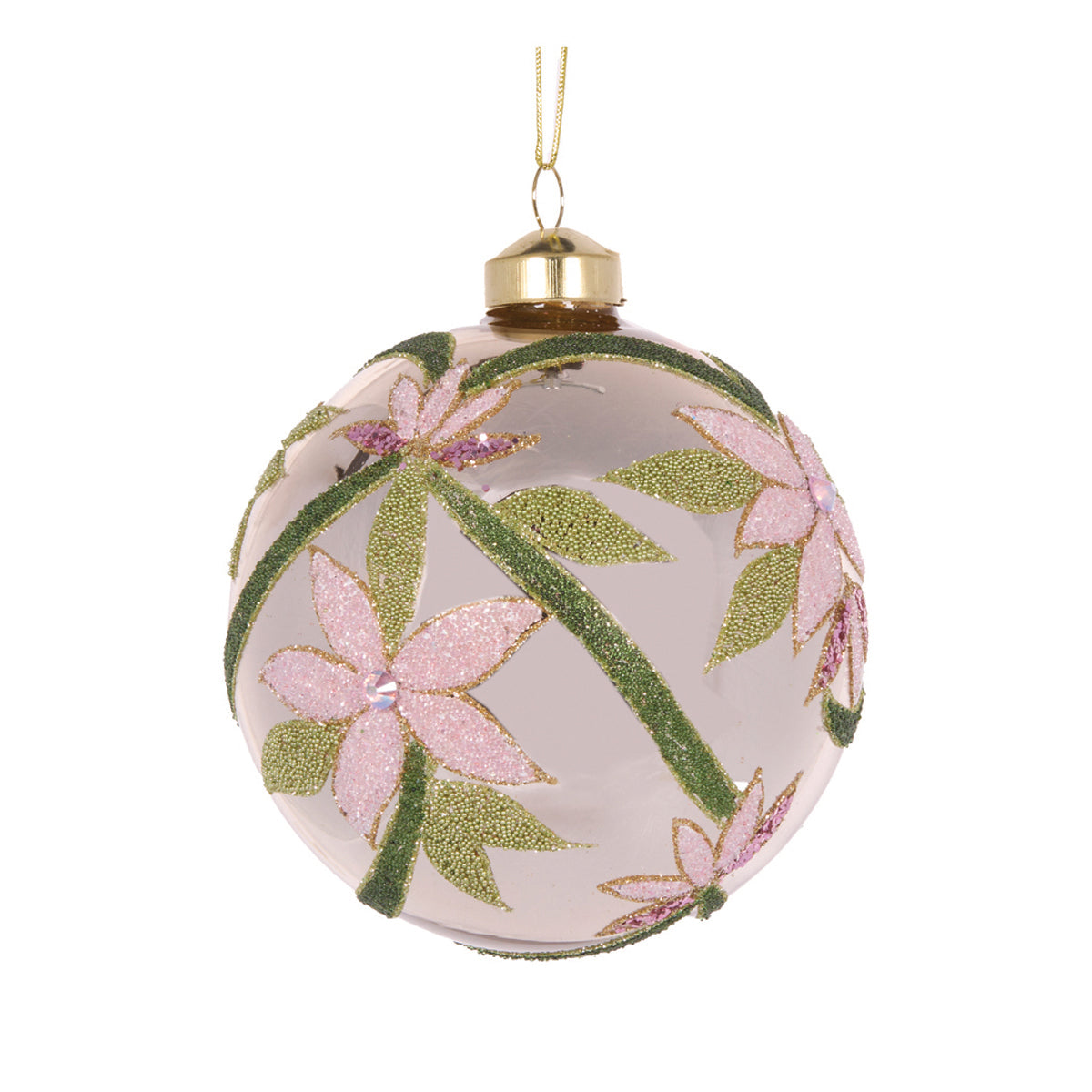 High Shine Poinsettia Bauble - Silver & Pink