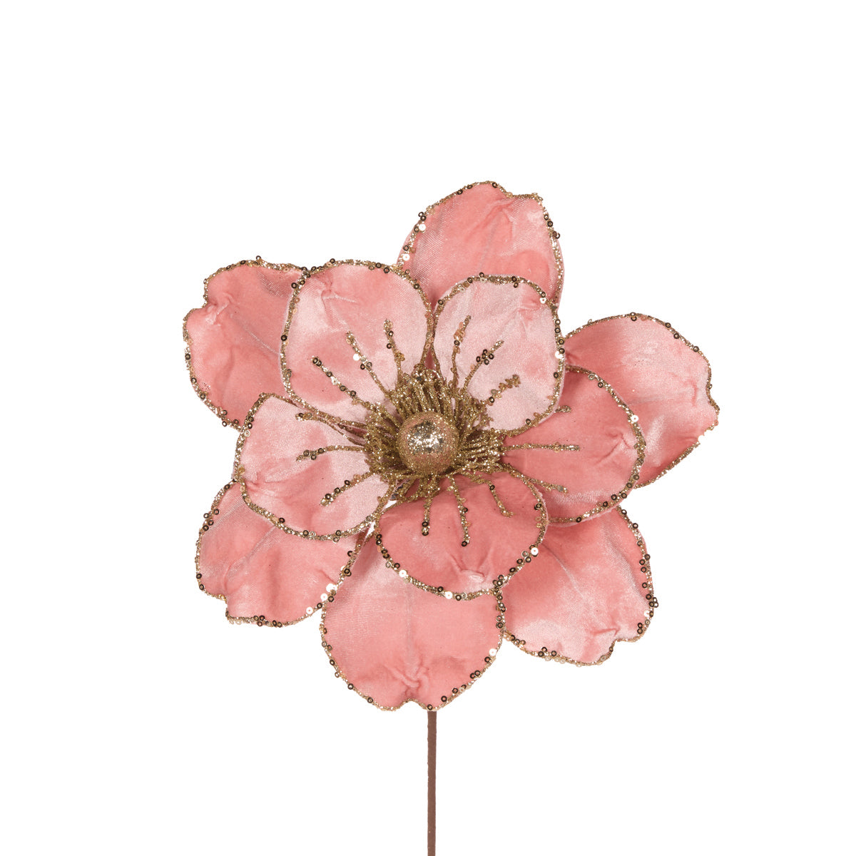 Medium Pink Velour Magnolia Ornament