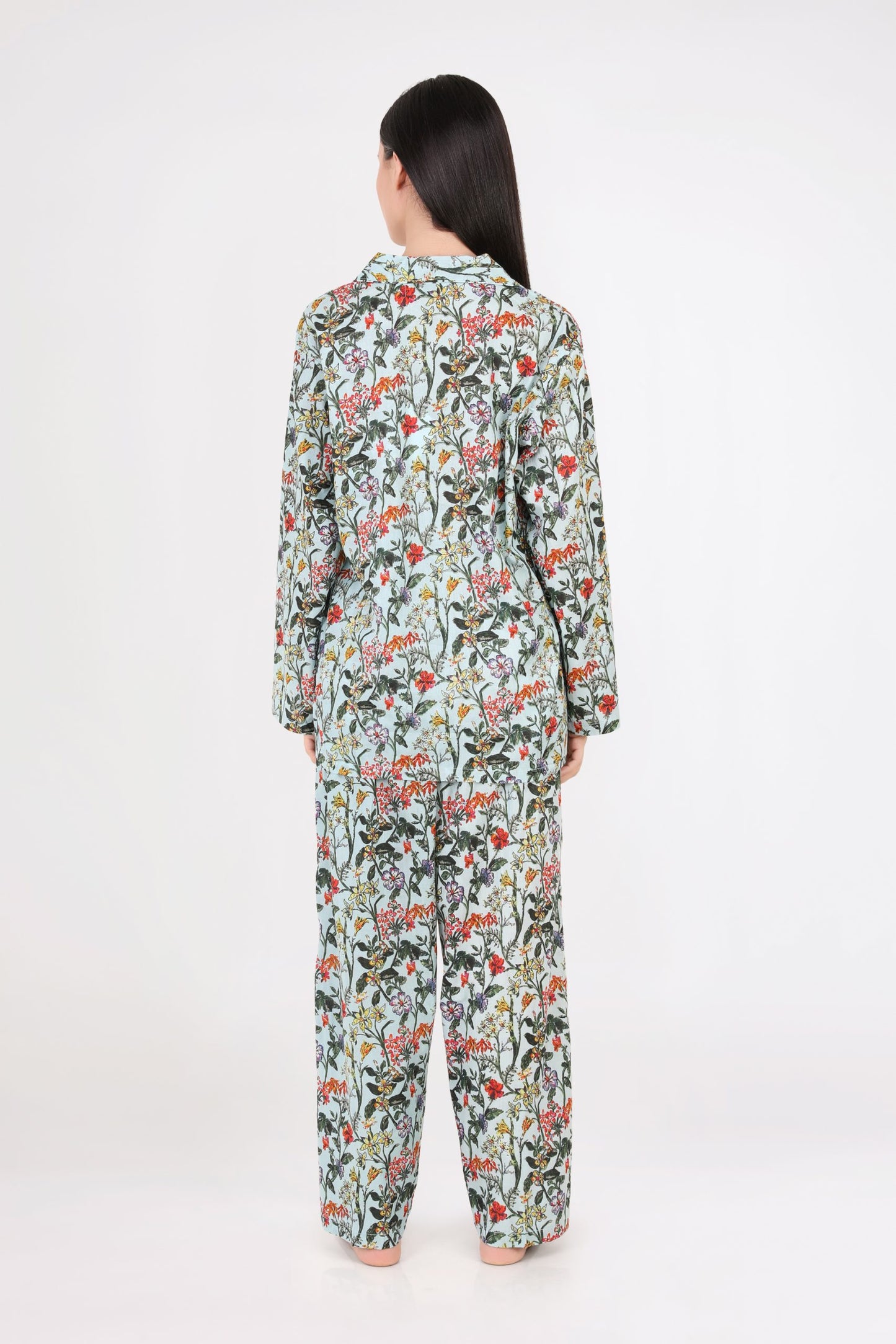 Arabella Long Sleeve Pyjama set - Light Mint with Red Flowers