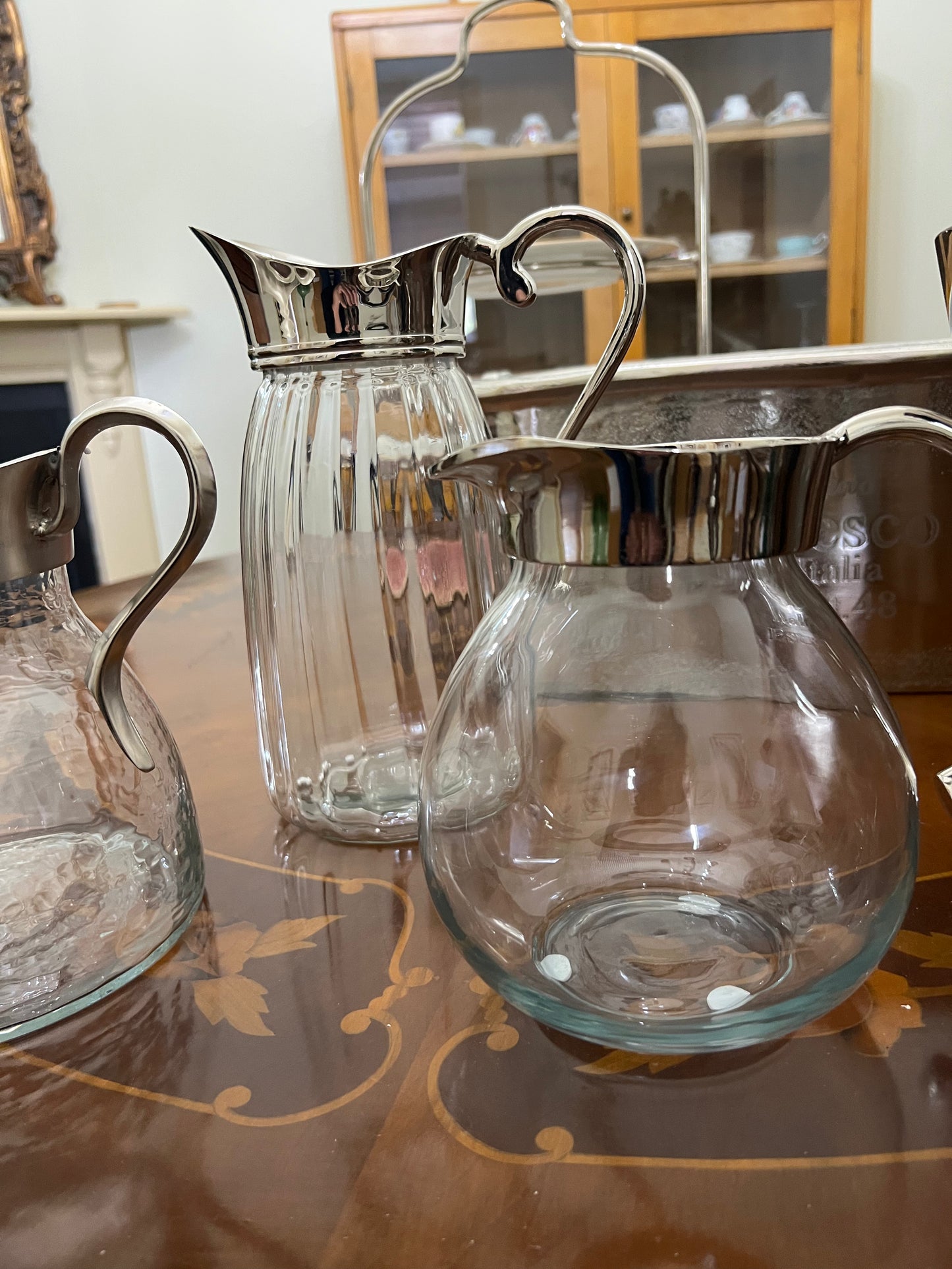 Round Glass and silver pitcher - Large