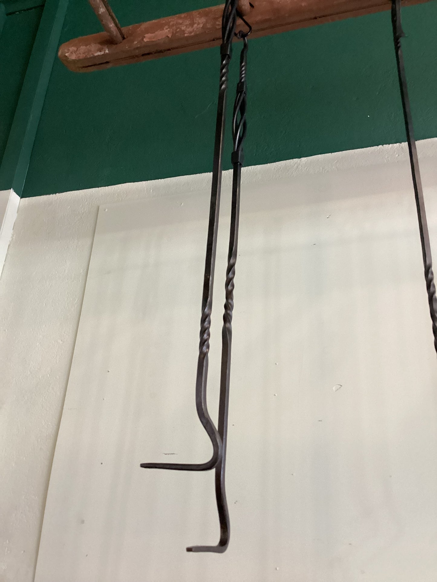 Hand forged iron fire tool with hook - 1 metre