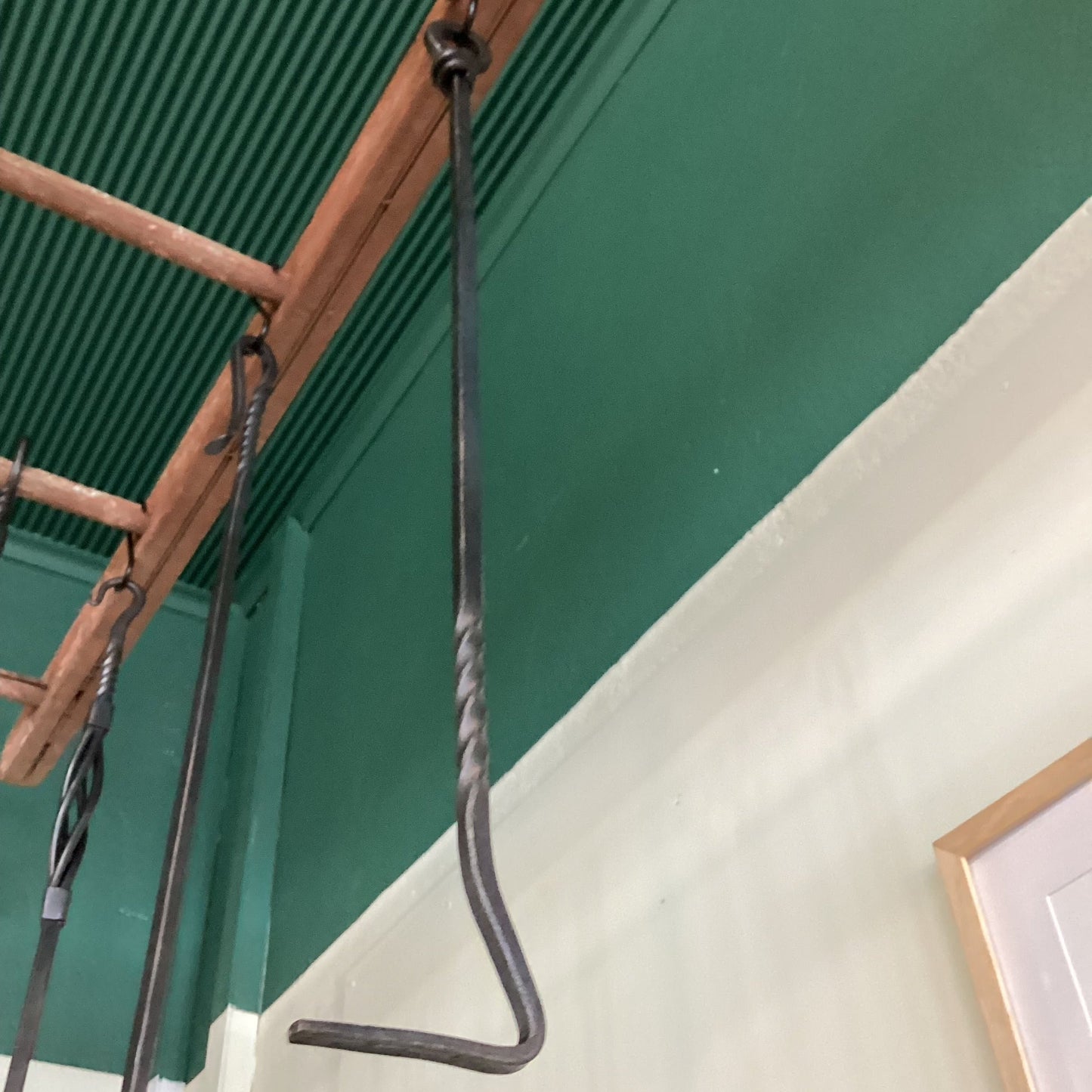 Hand forged wrought iron fire tool with hook - 50cms