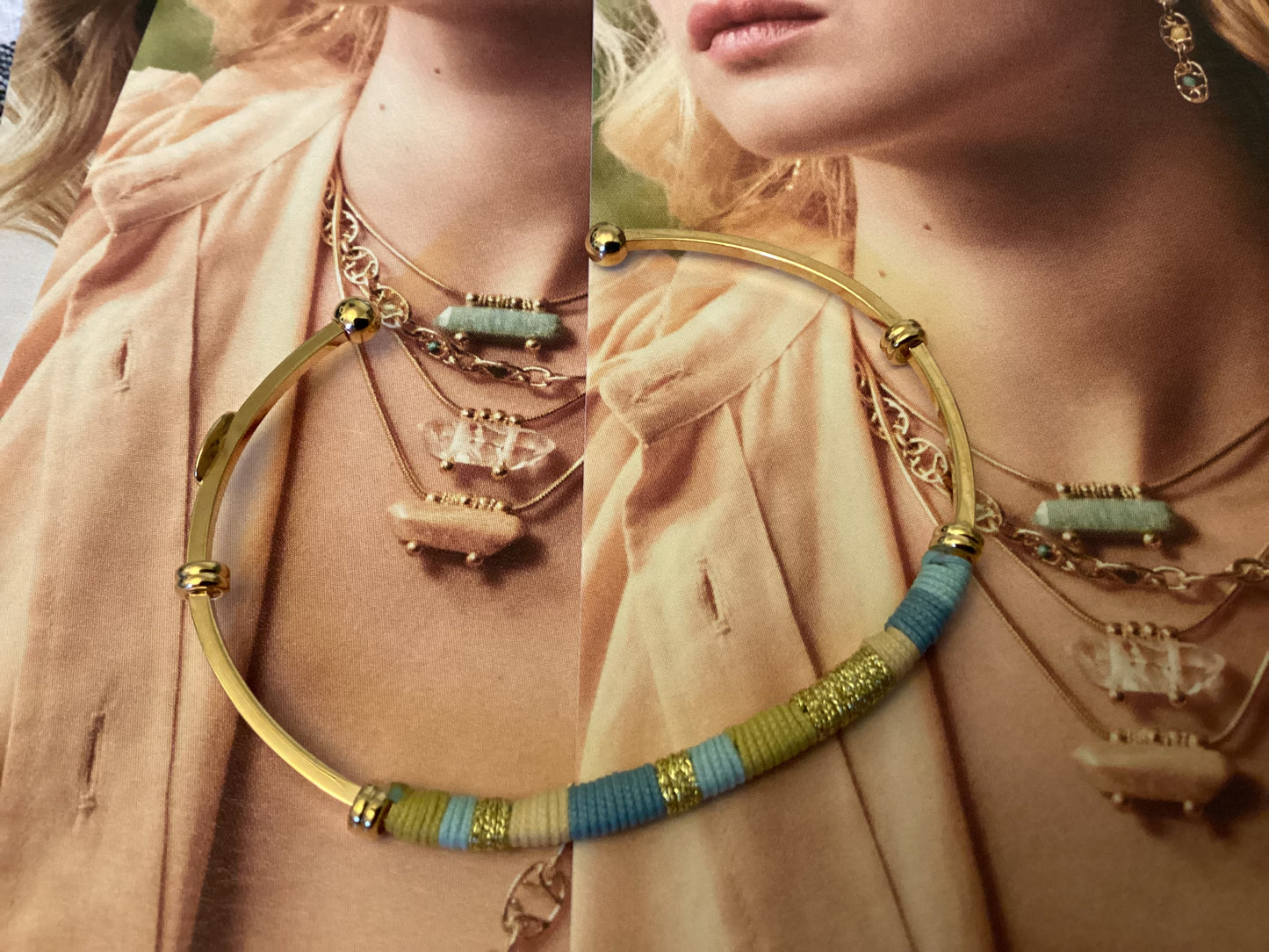 Gas Bijoux Zanzibar Gold Bracelet - green and gold thread