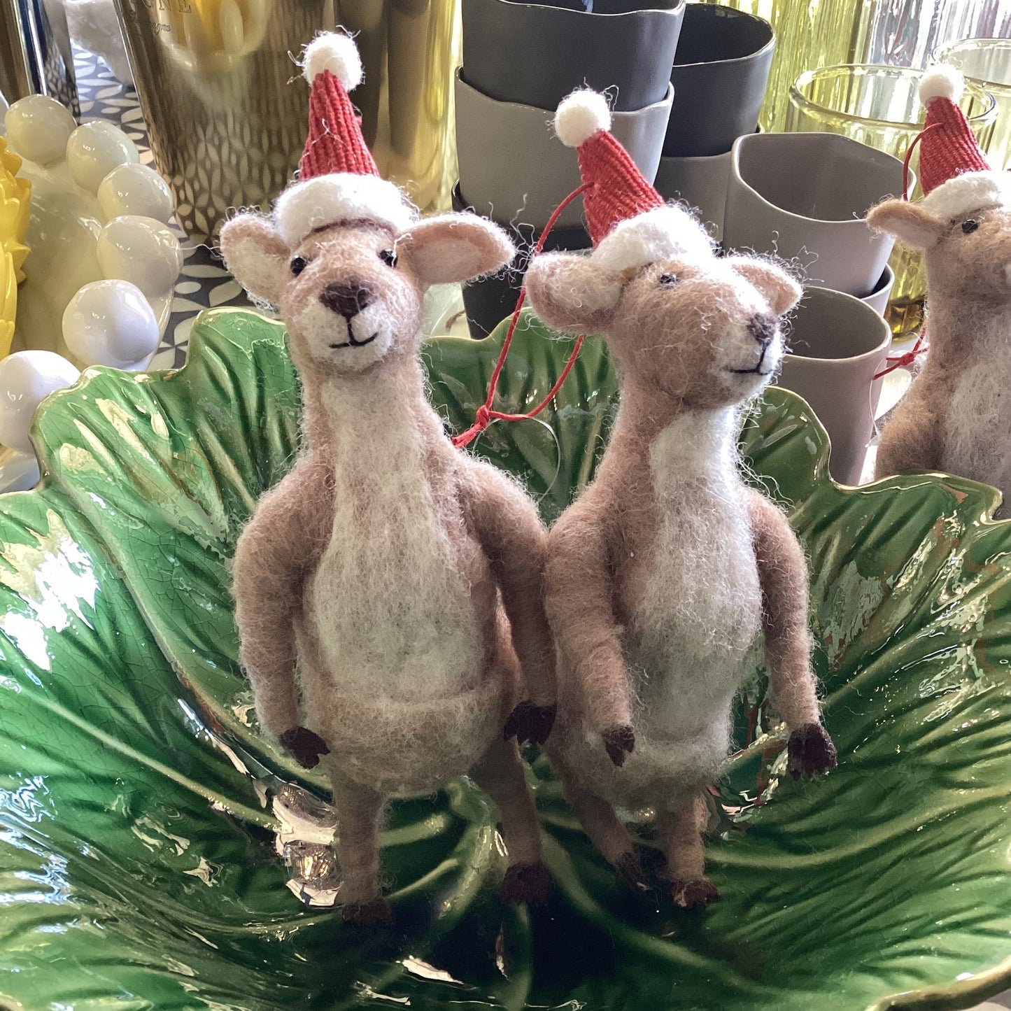 Wool Kangaroo with Santa Hat
