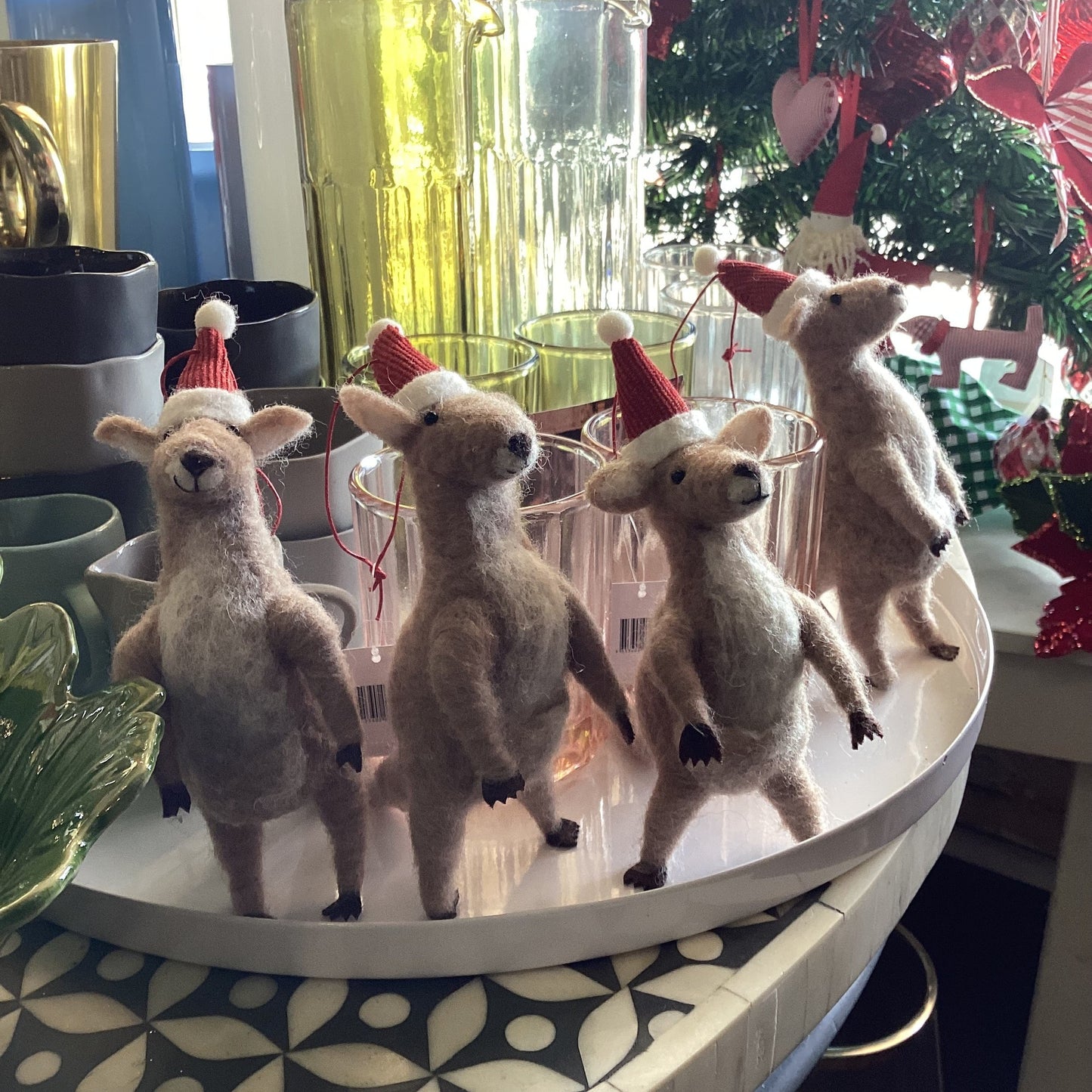 Wool Kangaroo with Santa Hat