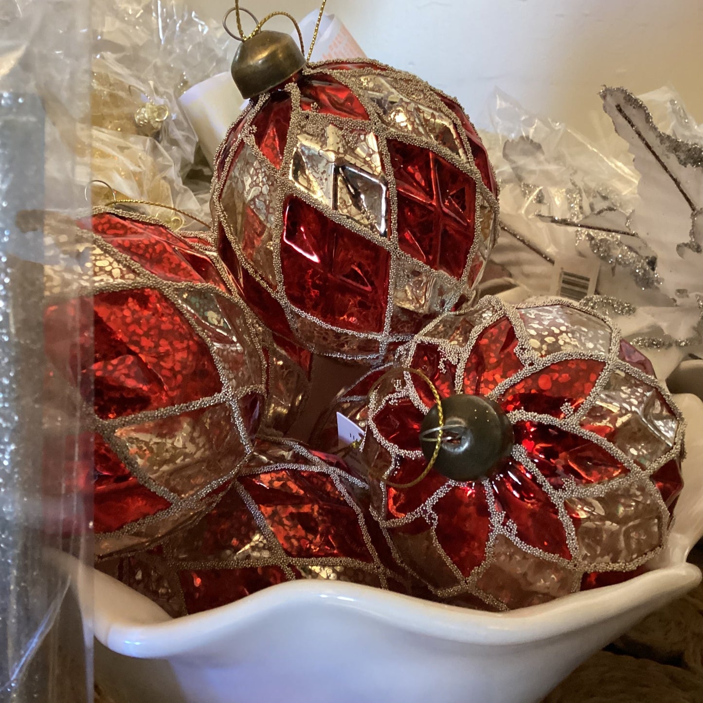 Red & White Diamond Bauble