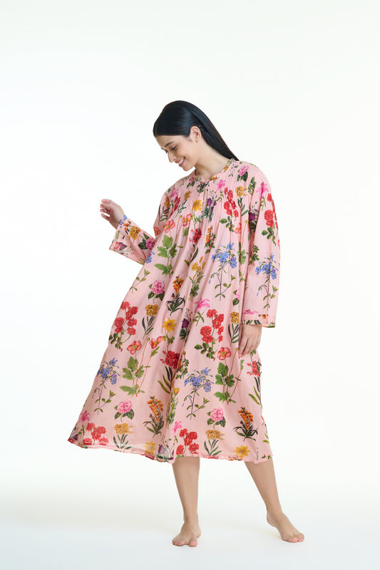 Arabella Long Sleeve Nightie - Pink with mixed Floral
