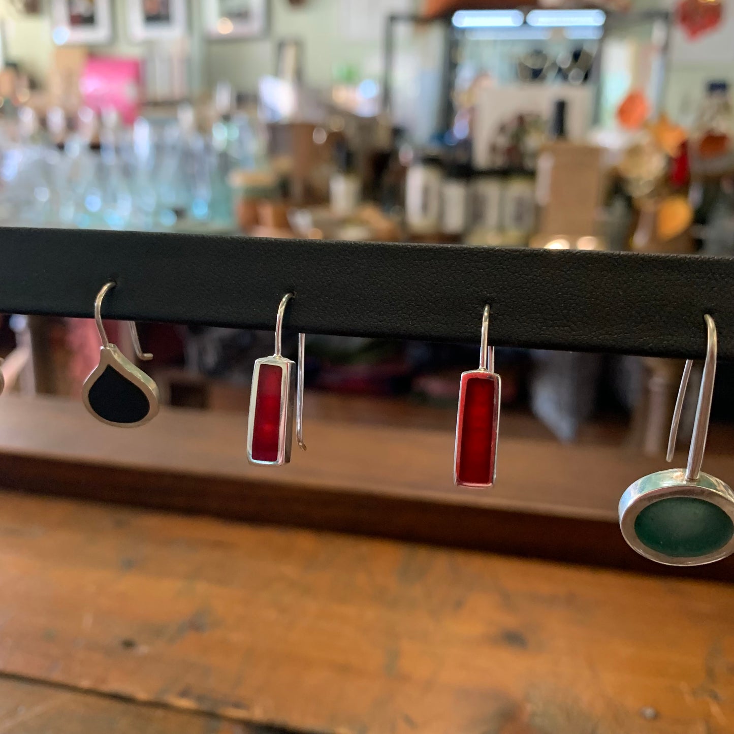 Christine Battocchio silver and resin rectangle drop earrings