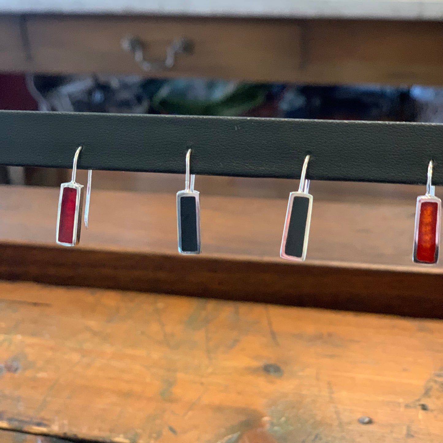 Christine Battocchio silver and resin rectangle drop earrings