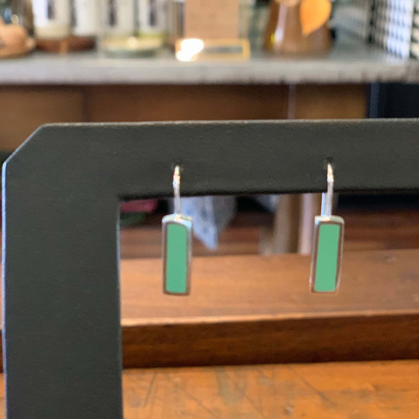 Christine Battocchio silver and resin rectangle drop earrings