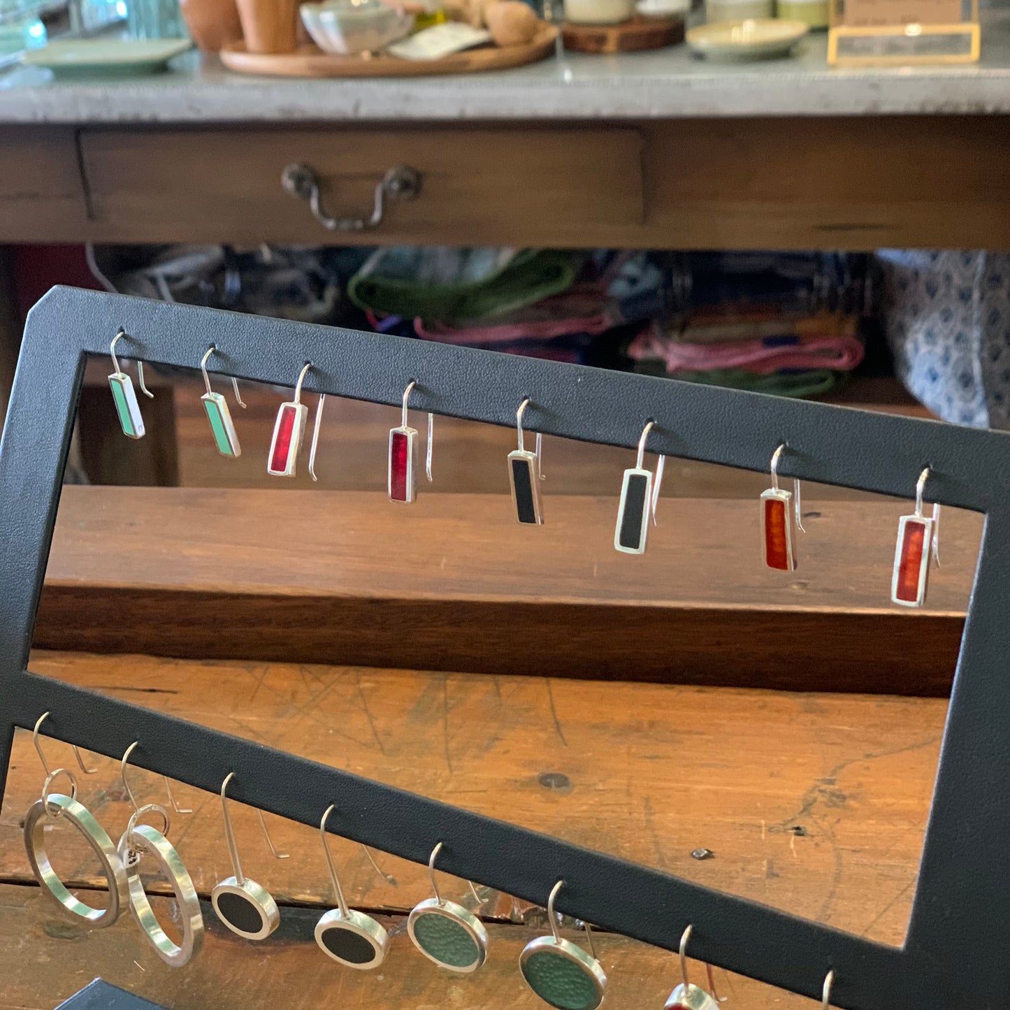 Christine Battocchio silver and resin rectangle drop earrings