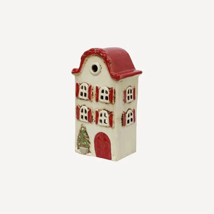 Alsace Tea Light Christmas Villa - stone with red shutters