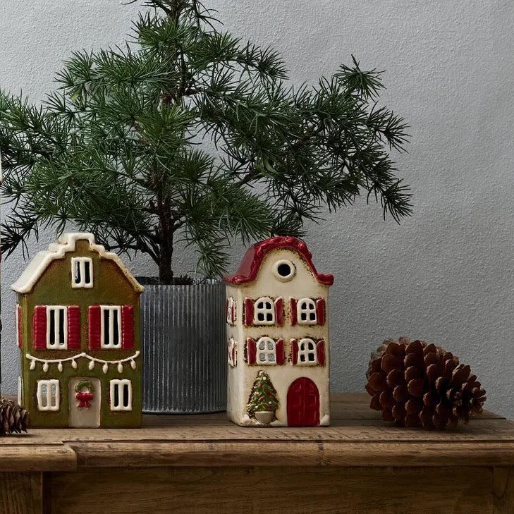 Alsace Tea Light Christmas Villa - stone with red shutters