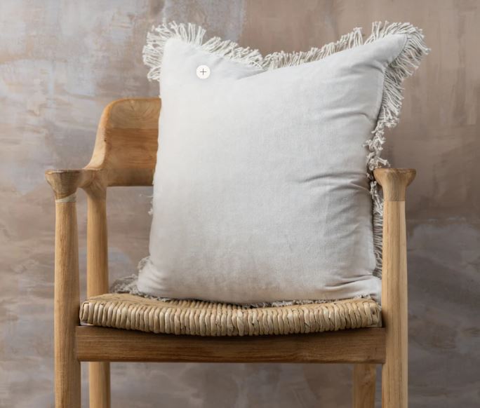 Saarde Velvet square Cushion with fringe - clay