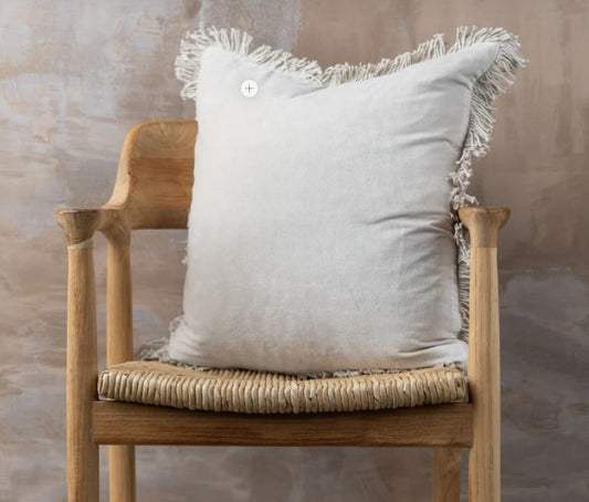 Saarde Velvet square Cushion with fringe - clay