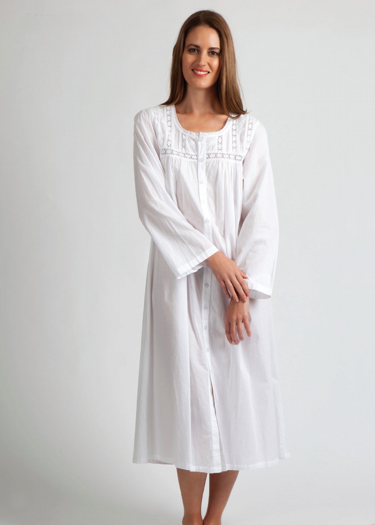 Arabella Long Sleeve Nightie - White