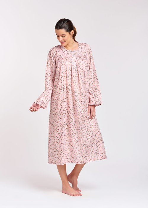 Arabella Long Sleeve Nightie - Soft Pink with Rose Buds
