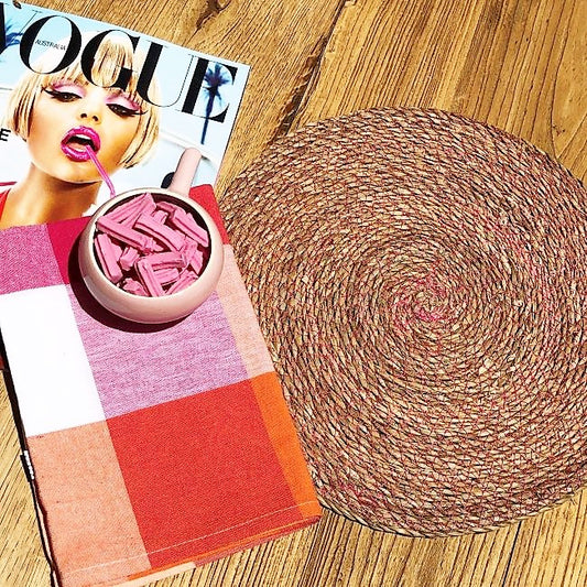 Seagrass Place Mats - with Hot Pink stitching Set of 4