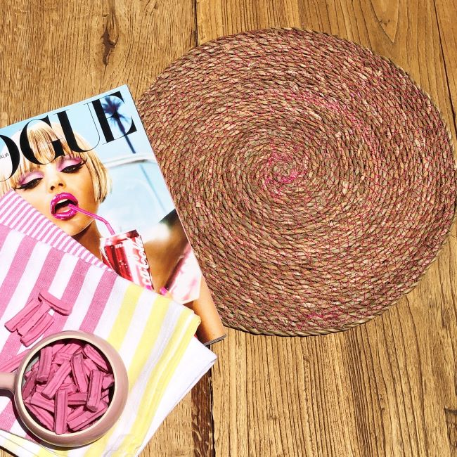 Seagrass Place Mats - with Hot Pink stitching Set of 4