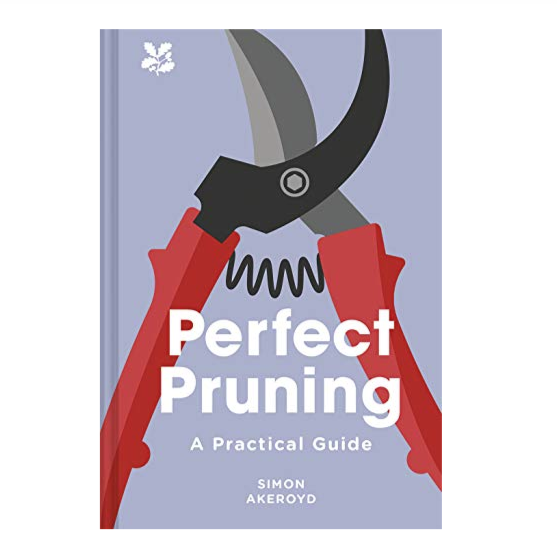 Book cover of 'Perfect Pruning: A Practical Guide' with pruning shears on a light blue background