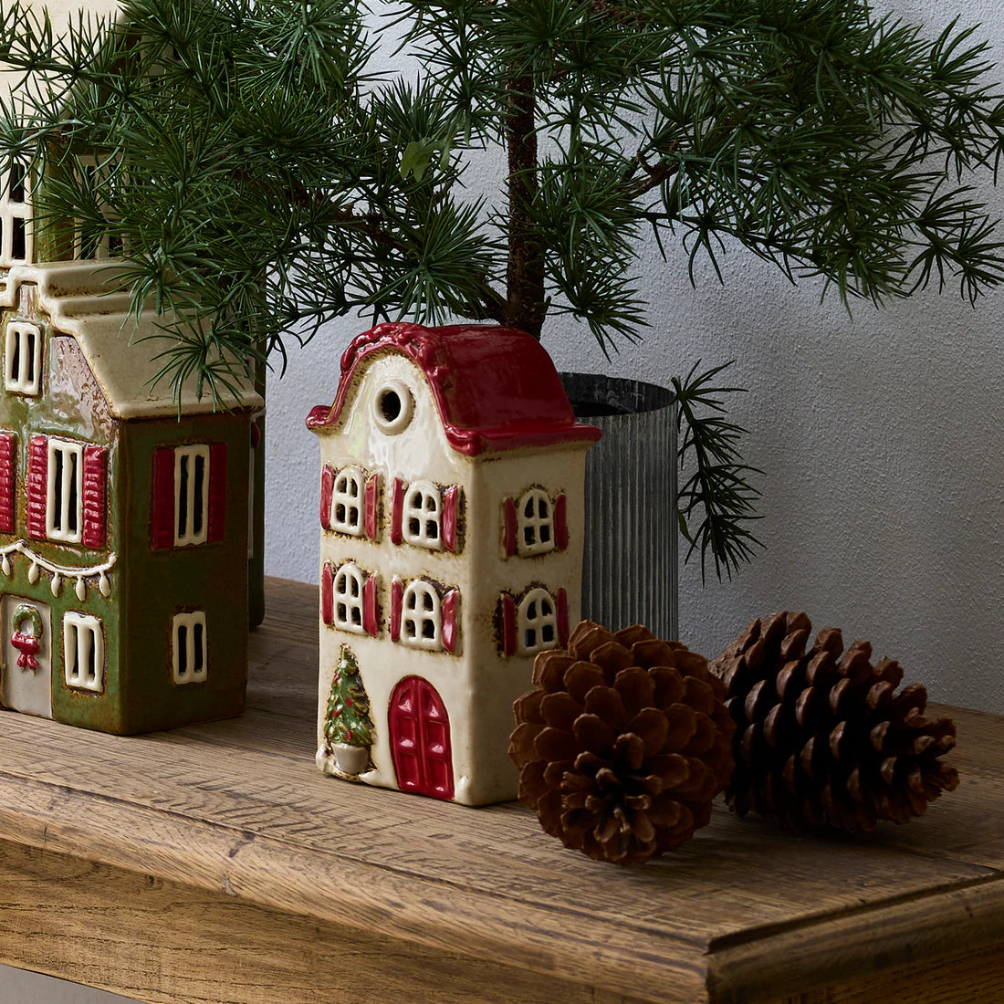 Alsace Tea Light Christmas Villa - stone with red shutters