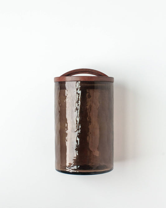 Handblown Hammered Glass Canister - smoke / medium