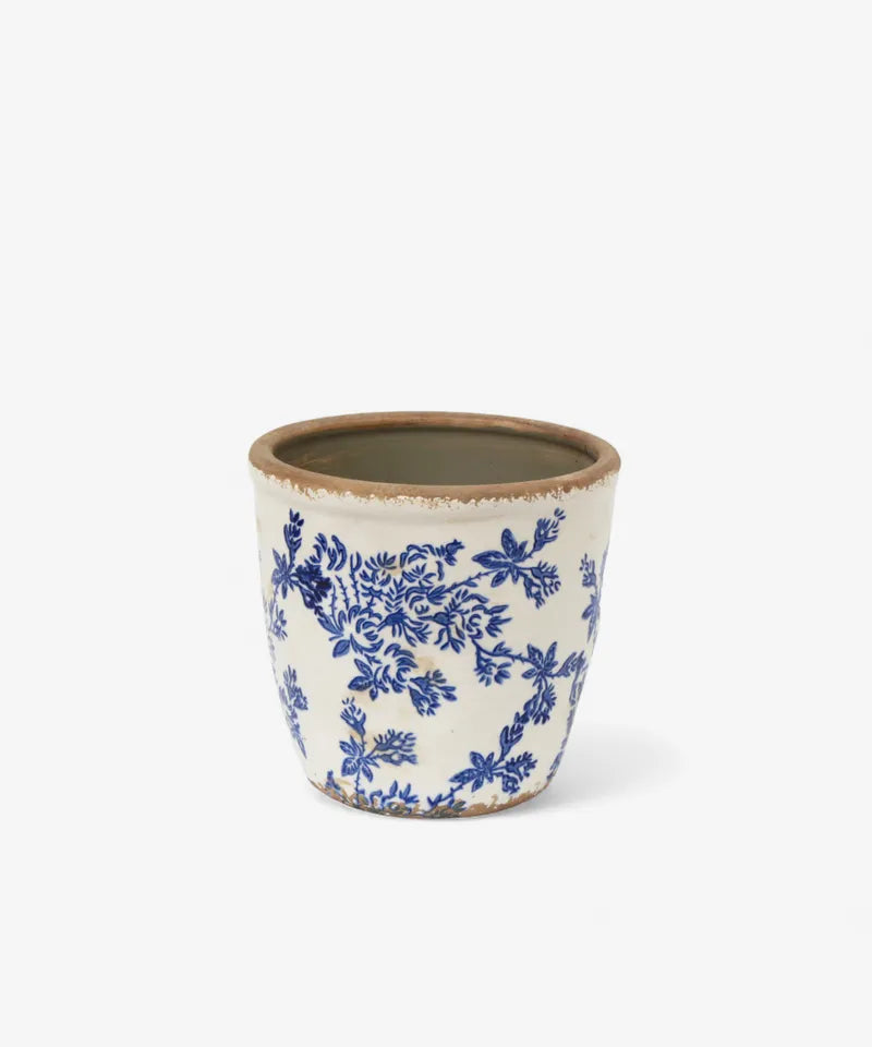 Blue Floral Herb Pot - large