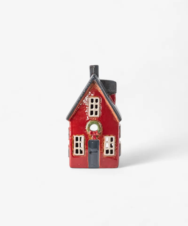 Alsace Tea Light Cottage - red with wreath