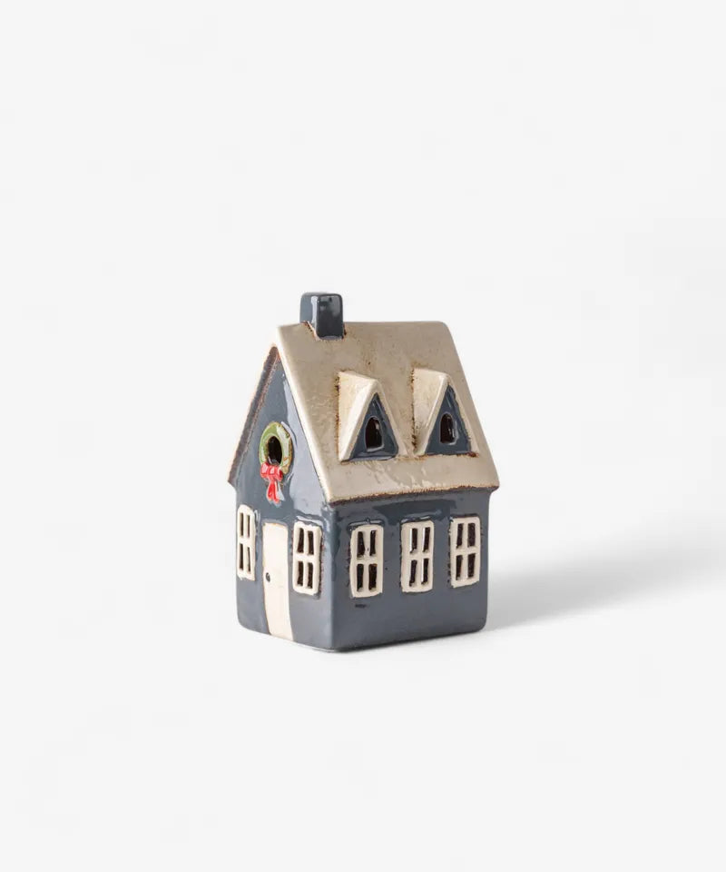 Alsace Tea Light Cottage - navy with wreath