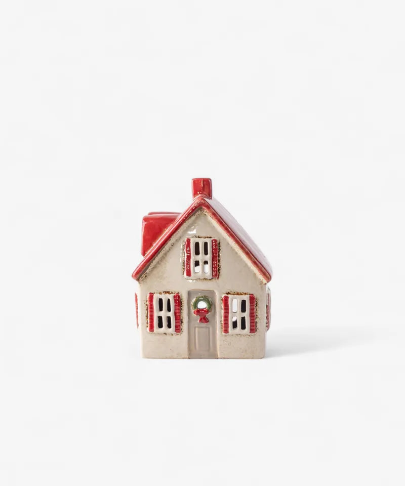 Alsace Tea Light Cottage - cream with red shutters
