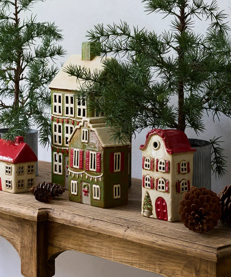 Alsace Tea Light House - Christmas green with shutters