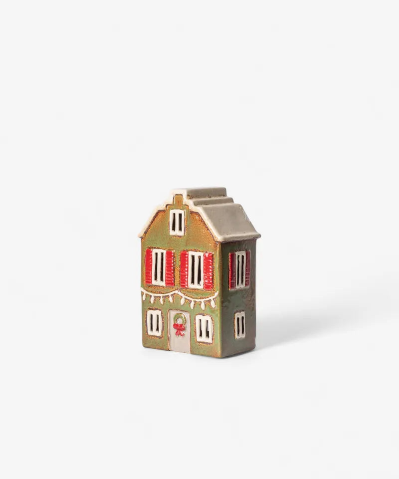 Alsace Tea Light House - Christmas green with shutters