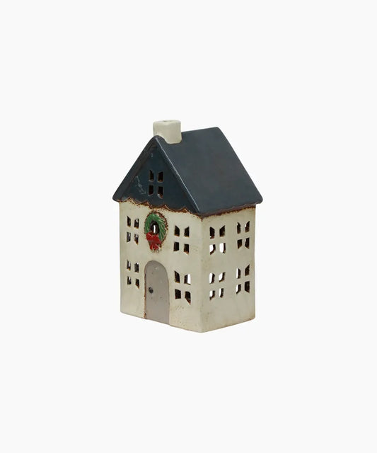 Chistmas Tea Light House  - blue with wreath