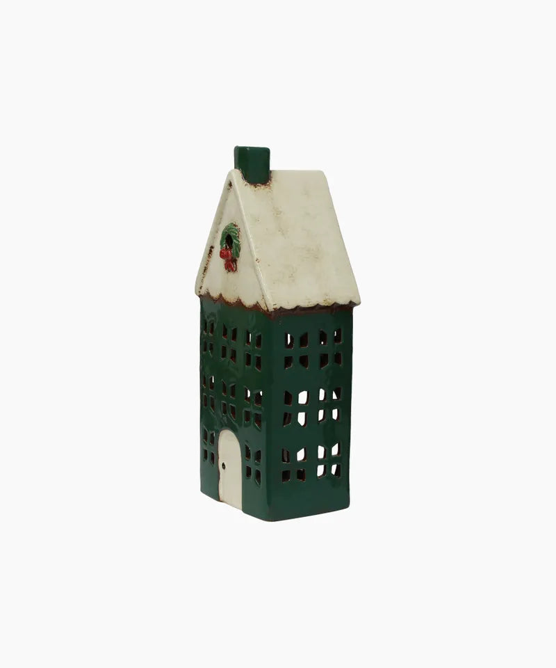 Christmas Tea Light House - Green with Wreath