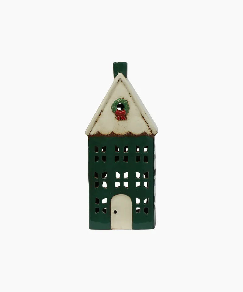 Christmas Tea Light House - Green with Wreath