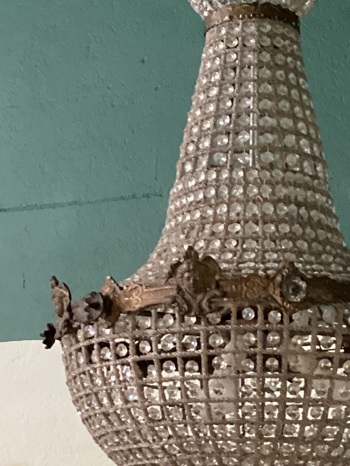 Brass & Cut Glass Tear Drop Chandelier