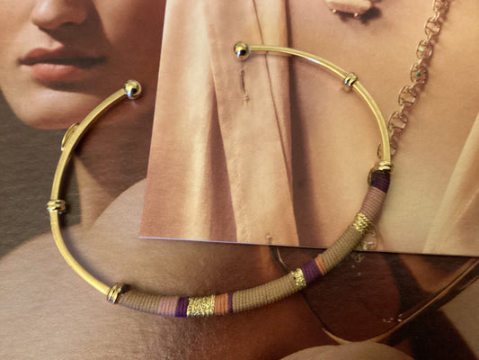 Gas Bijoux Zanzibar Gold Bracelet - dusty pink, purple and gold thread