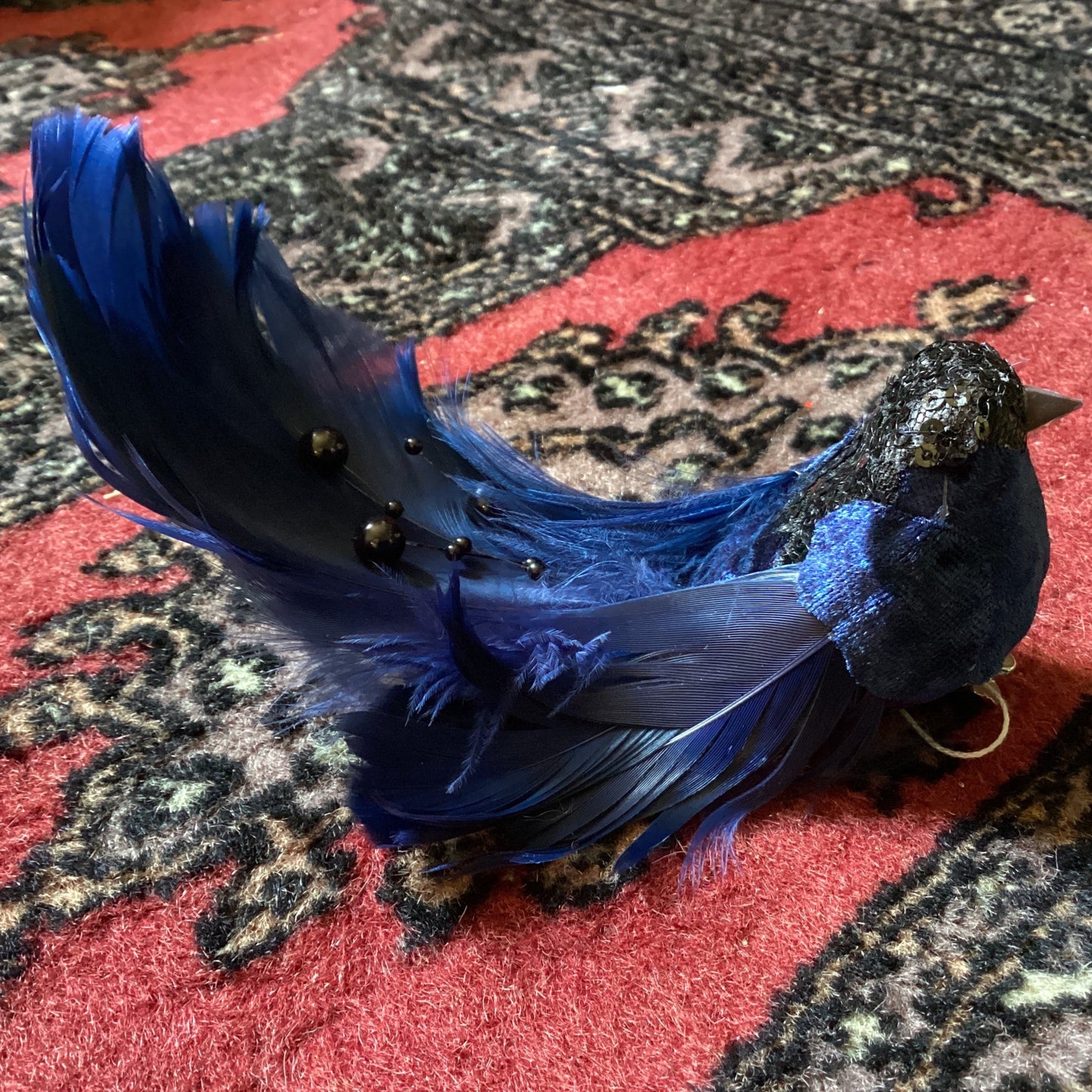 Elaborate Navy Feather Clip Bird